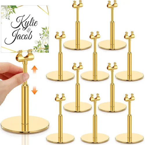 Vista 8 de Kathfly Juego de 12 soportes negros para números de mesa, ajustables, de metal, con clip de arpa, soporte de tarjeta desmontable para bodas