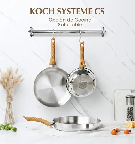 Vista 8 de KOCH SYSTEME CS Juego de sartenes de acero inoxidable con tapa, sartenes de acero inoxidable de 8" y 10" y 12" con mango resistente al calor, juego