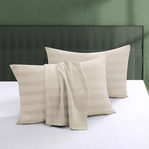 Vista 20 de Juego de 2 protectores de almohada 100% algodón egipcio, 600 hilos tamaño estándar con cremallera, fundas refrescantes de tejido satinado, Beige