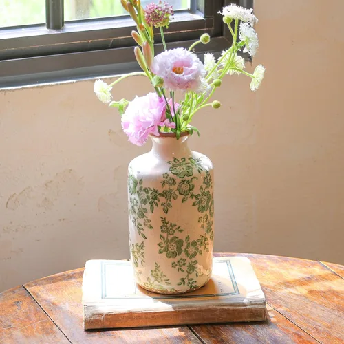 Vista 4 de Jarrón de cerámica de 8" con esmaltado agrietado retro Ronasip, jarrones verdes rústicos, jarrones decorativos, decoración rústica de granja, jarrón