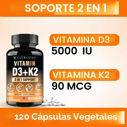Vista 6 de VITBOOST Complejo de vitamina D3 K2 – Fácil de tragar – Vitamina D (D3) 5000 UI (125 mcg) y K2 (MK-7) 90 mcg Sin OGM Sin gluten Fabricado
