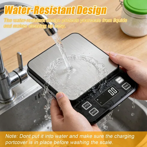 Vista 2 de Báscula de cocina impermeable, báscula de alimentos de 11.0 lbs/11 libras, mide con precisión gramos y onzas para hornear y cocinar, báscula digital