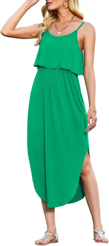 Vista 17 de LILBETTER Vestido midi de playa casual de verano para mujer con tiras ajustables y divididas 01 Negro