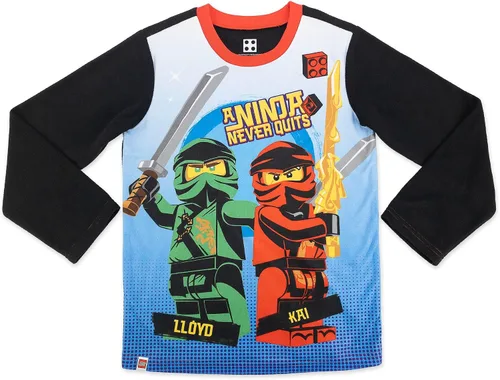 Vista 2 de LEGO Ninjago - Conjunto de pijama para niños, Kai & Lloyd con pantuflas a juego, talla 45 a 1012