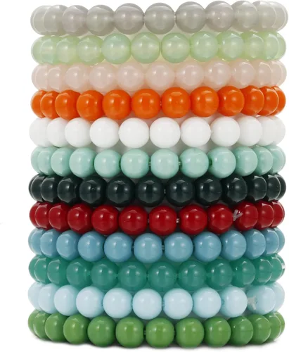 Vista 6 de BOMAIL 12 pulseras elásticas de cuentas de 0.315in hechas a mano redondas de cristal para mujer, multicolor, mate, pulsera elástica, regalos