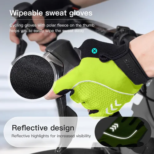 Vista 4 de Santic Guantes de ciclismo para adultos, guantes de ciclismo de medio dedo con almohadilla antideslizante que absorbe los golpes, guantes