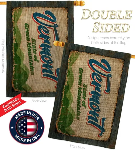 Vista 3 de Americana Home & Garden Vermont Vintage Burlap Garden House Flag Set Regional States American Territories Republic Country Particular Area