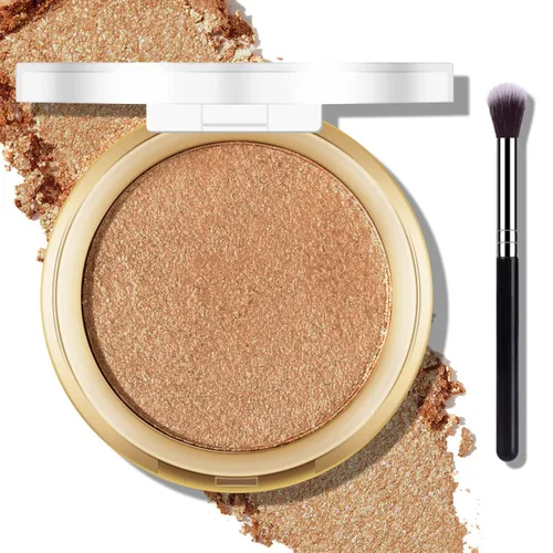 Vista 11 de Paleta de Polvo de Iluminador Rosa Horneado, Paleta de Polvo de Iluminador de Maquillaje Acabado Sutil y Brillante Iluminadores Faciales
