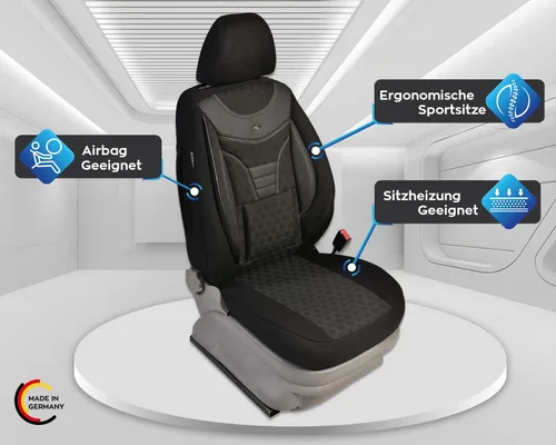 Vista 8 de BREMER SITZBEZÜGE Dimensions seat Covers Compatible with VW T6 Multivan Driver and Passenger from 2015 910 Black