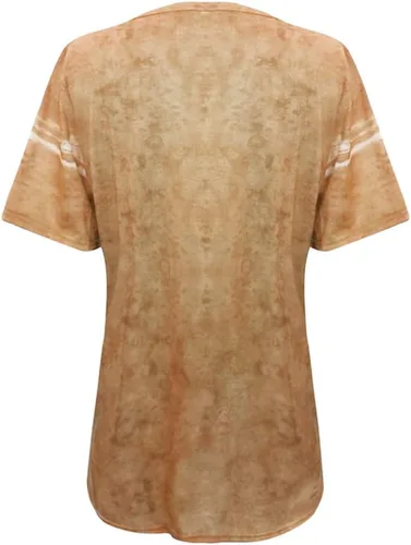 Vista 4 de Camiseta de talla grande, para mujer, casual, cuello redondo, manga cortalarga, con estampado de retazos, camisetas básicas