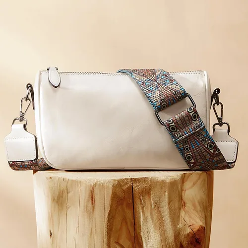 Vista 2 de Bolsos cruzados de cuero para mujer Monederos cruzados de cuero genuino para mujer de moda - Bolsos colgantes de hombro pequeños y correa ancha