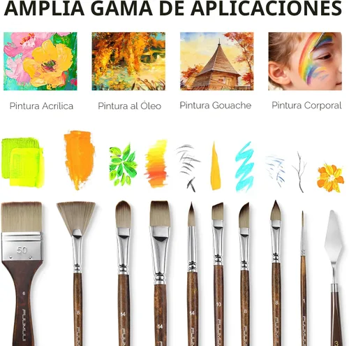 Vista 8 de Juego de 25 pinceles de pintura, Fuumuui Pinceles de pintura acrílica, Serie profesional de artistas con plano ancho, filbert, abanico, daga, lengua