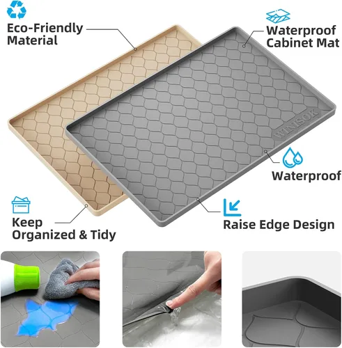 Vista 3 de Winisok Alfombrilla de silicona para debajo del fregadero de 19 x 19 pulgadas, artículos esenciales de cocina y artilugios, forro de estante