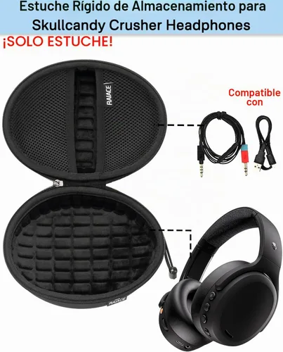 Vista 2 de Funda de transporte rígida para viajes compatible con auriculares Skullcandy Crusher sobre la oreja. (Solo la funda, no incluye el dispositivo)
