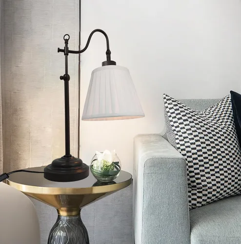 Vista 5 de Lámparas de mesa de granja para sala de estar, lámpara de escritorio rústica con altura ajustable, lámpara de lectura industrial vintage