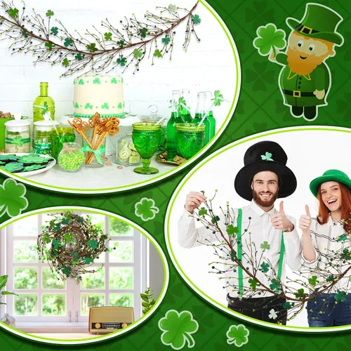 Vista 3 de Guirnalda del día de San Patricio con decoraciones ligeras de trébol y bayas de 4.5 pies, guirnaldas de trébol verde y bayas para decoración del día