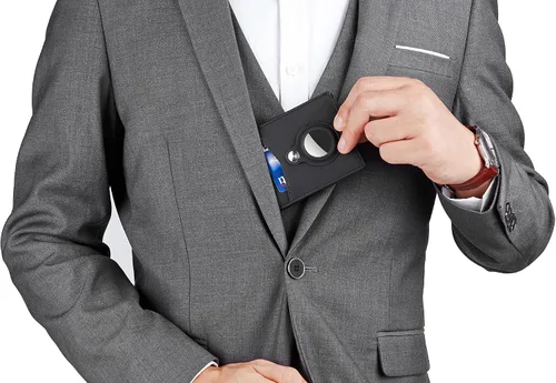 Vista 6 de Hawanik Billetera plegable delgada para hombre con soporte integrado para AirTag