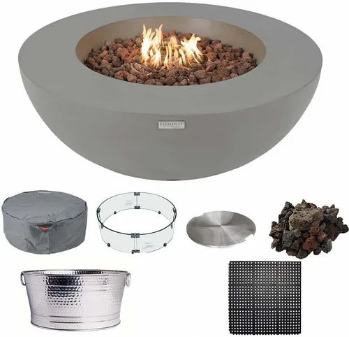 Vista 12 de Elementi Lunar Bowl Paquete de Fogón - Juego de Fogata para Exteriores Incluye Fogata de Concreto a Propano de 42", Pantalla Cortavientos de Vidrio
