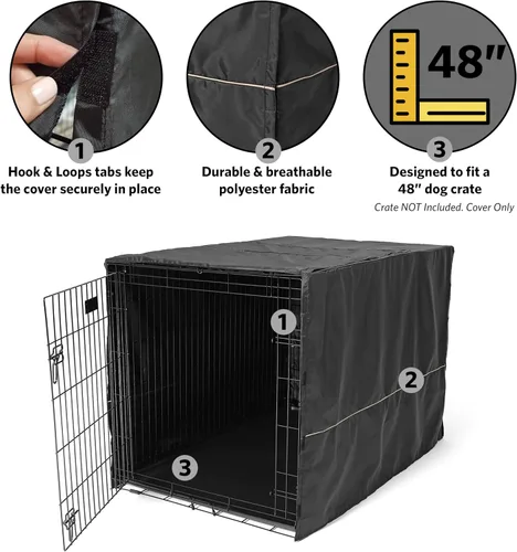 Vista 4 de MidWest Homes for Pets XL Funda para jaula de perro, cubierta de perrera de poliéster negro para dar privacidad, se ajusta a la mayoría