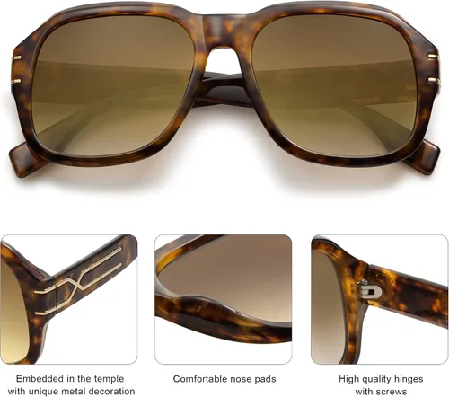 Vista 4 de SOJOS SJ2258 - Gafas de sol cuadradas de gran tamaño estilo aviador para mujeres y hombres, estilo retro de los años 70, marco grueso, montura gruesa