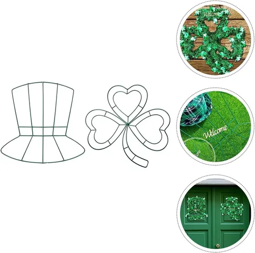Vista 7 de LOGOFUN 4 piezas de trébol de alambre del día de San Patricio, corona de metal con forma de trébol de la suerte, sombrero irlandés, corona de flores