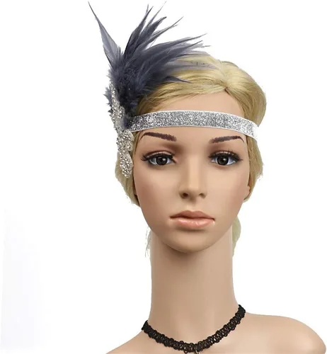 Vista 3 de Roaring 20s Great Gatsby - Diadema estilo flapper para mujer, estilo Art Deco de los años 20, con plumas