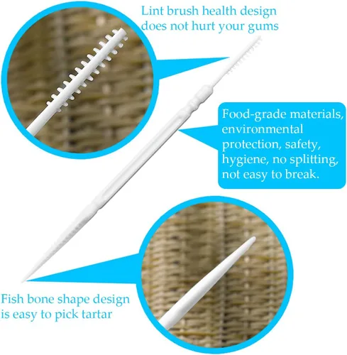 Vista 4 de FERCAISH Palillo de dientes interdental desechable de doble cabeza, paquete individual, 400 unidades, cepillo de plástico, palillos de dientes