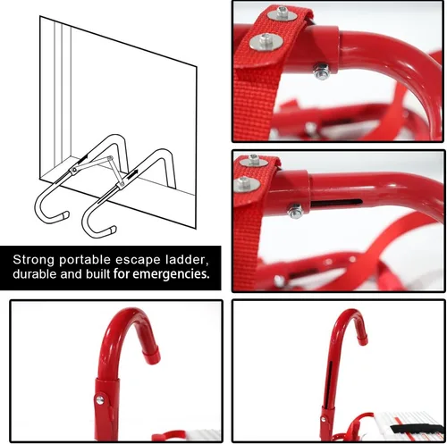 Vista 4 de Escalera de escape de incendios, escalera de seguridad portátil de emergencia de 2 pisos para adultos y niños con peldaños antideslizantes y amplios