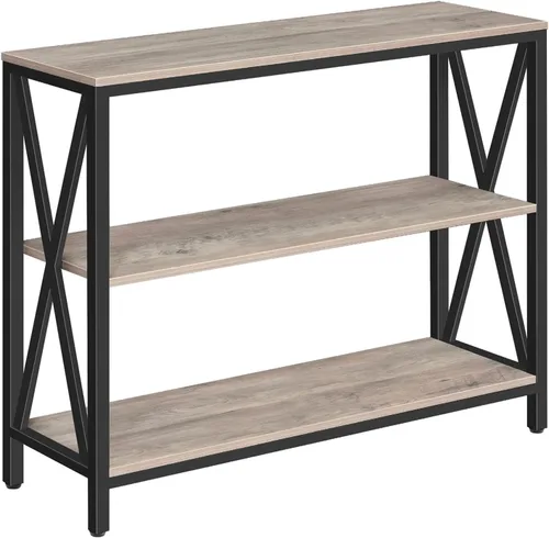 Vista 10 de MAHANCRIS Mesa de sofá, mesa consola industrial, mesa lateral estrecha de 3 niveles con estantes abiertos, mesa de vestíbulo para entrada, pasillo