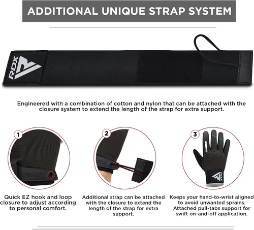 Vista 4 de Guantes de levantamiento de peso RDX con soporte para muñecas - Pantalla táctil de dedo completo para gimnasio, transpirables, antideslizantes