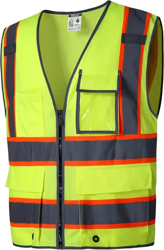 Vista 9 de SKSAFETY Chaleco de seguridad de nivel profesional de 12 bolsillos, chaleco de alta visibilidad Clase 2, ANSI/ISEA