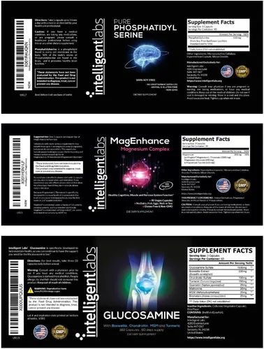 Vista 8 de Intelligent Labs Paquete 3 en 1 de complejo de magnesio MagEnhance (Magtein L-treonato, glicinato, taurato) + suplemento de fosfatidilserina sin