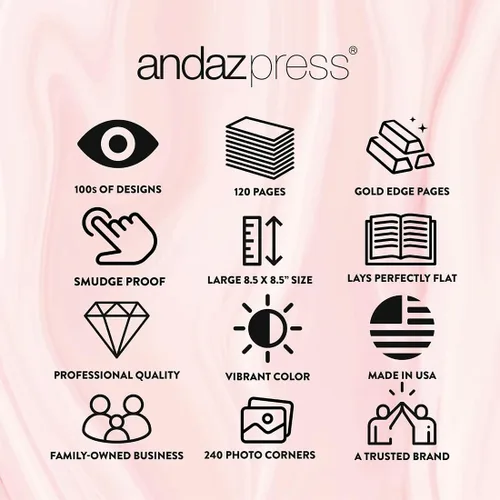 Vista 6 de Andaz Press Libro de invitados personalizado Sweet 16 con detalles dorados, formas abstractas, 120 páginas de 8.5 x 8.5 pulgadas, tapa dura, álbum