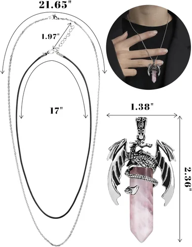 Vista 31 de Collar de dragón – Colgante hexagonal de plata envuelto en cristal con cristal natural – Joyería genial para hombres y mujeres