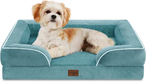 Vista 140 de Comfort Expression - Cama ortopédica para perros medianos, 28 x 19 pulgadas, cama impermeable y de apoyo de espuma con cojines removibles, sofá