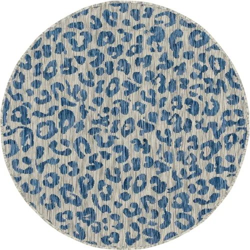 Vista 11 de Unique Loom Outdoor Safari Collection - Alfombra de área Leopard (4' 1" redonda, azul amarillo/azul)