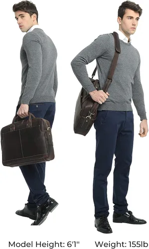 Vista 2 de Polare - Maletín de cuero para hombre, bolsa de mensajero de viaje de negocios de 15.6 pulgadas, cremallera metálica YKK