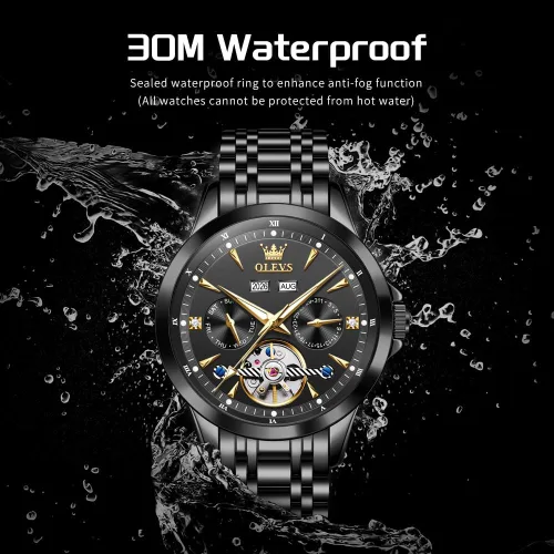 Vista 3 de OLEVS Relojes automáticos para hombre, de lujo, esqueleto multifuncional, reloj mecánico de cuerda automática, fecha, impermeable, luminoso, reloj