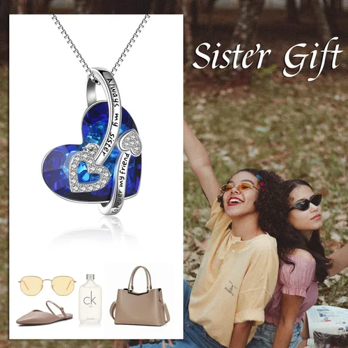 Vista 6 de POPLYKE - Collar de plata de ley con diseño de corazón con joyas de cristal para mujeres