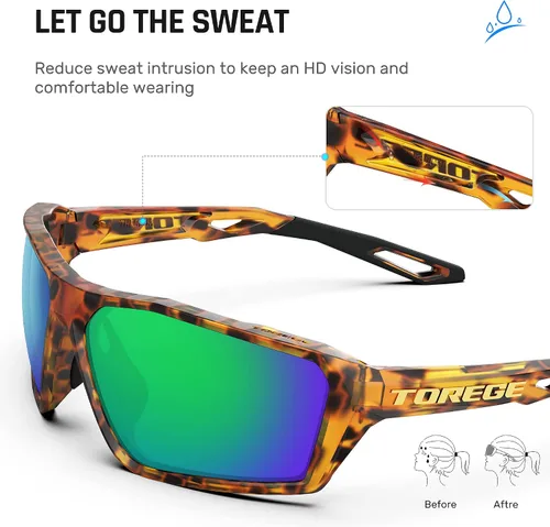 Vista 4 de TOREGE Lentes de sol deportivos polarizados para hombres y mujeres, para tiro, ciclismo, correr, golf, pesca, lentes duraderos TR36