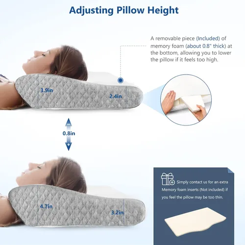 Vista 26 de ZAMAT Almohada de espuma viscoelástica para aliviar el dolor de cuello, almohada cervical ergonómica ajustable para dormir, almohada ortopédica