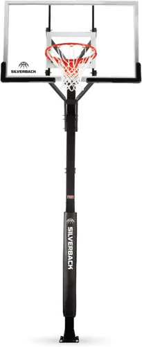 Vista 15 de Silverback Aro de baloncesto de altura ajustable en el suelo con tablero de vidrio templado, borde de separación profesional y almohadilla de tablero