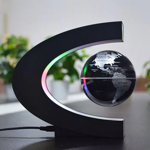 Vista 6 de Globo flotante de levitación magnética de 3 pulgadas con luces LED en forma de C mapa mundial para decoración de escritorio