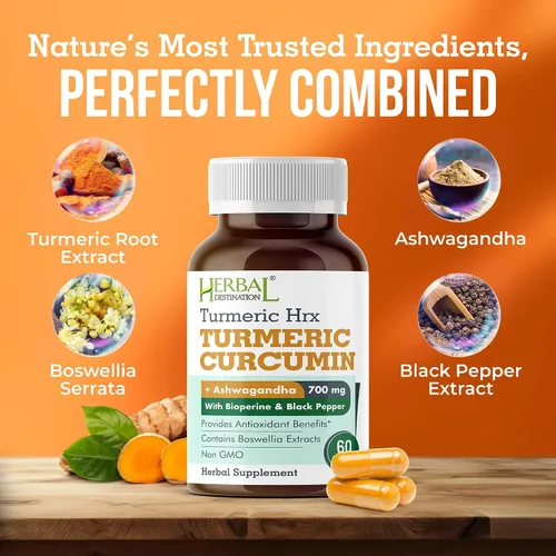 Vista 4 de Suplemento de cúrcuma Hrx- Suplemento inmunológico, suplemento de refuerzo del metabolismo para las articulaciones con curcumina de cúrcuma