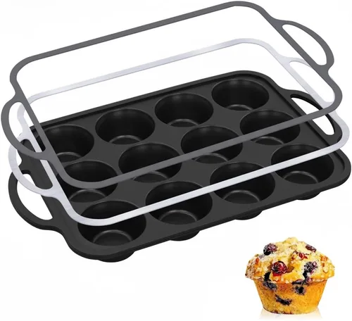 Vista 9 de 24-Cup Mini Silicone Muffin Pan with Reinforced Steel Frame, Non-Stick, BPA-Free, for Bite-Sized Cupcakes, Appetizers, and Egg Bites, Dishwasher Safe
