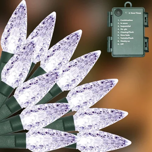 Vista 9 de LAMPHOME C6 - Luces de Navidad a pilas, 50 luces LED de Navidad de 17 pies con 8 modos, decoración de Navidad impermeable para árbol de Navidad