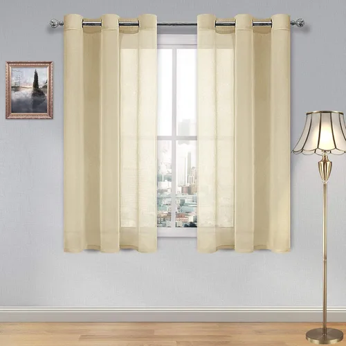 Vista 17 de DWCN Cortinas traslúcidas color verde frijol para sala de estar y dormitorio - Cortinas voile con aspecto de lino sintético con ojales en la parte