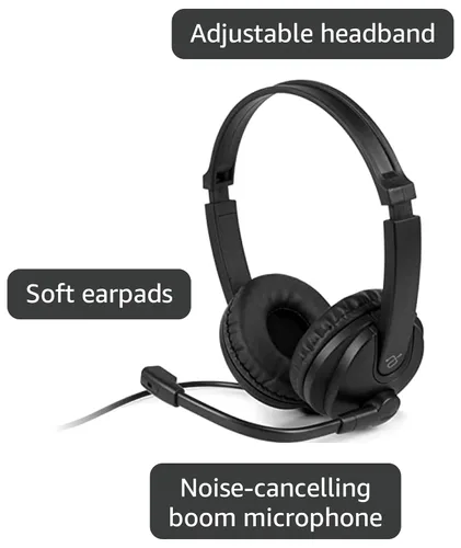 Vista 3 de Aluratek Auriculares estéreo USB con cable AWHU02FB - Auriculares sobre la oreja, con micrófono de cancelación de ruido, micrófono integrado, sonido
