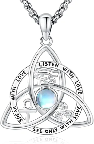 Vista 258 de Collar de pentagrama de plata de ley con triple luna, diosa celta, nudo celta, nudo de brujas, Ankh, sol y luna, Hécate, lilith, Santa Muerte
