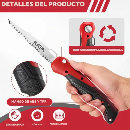 Vista 4 de KATA - Sierra de mano plegable 2 en 1 con hoja de corte múltiple intercambiable